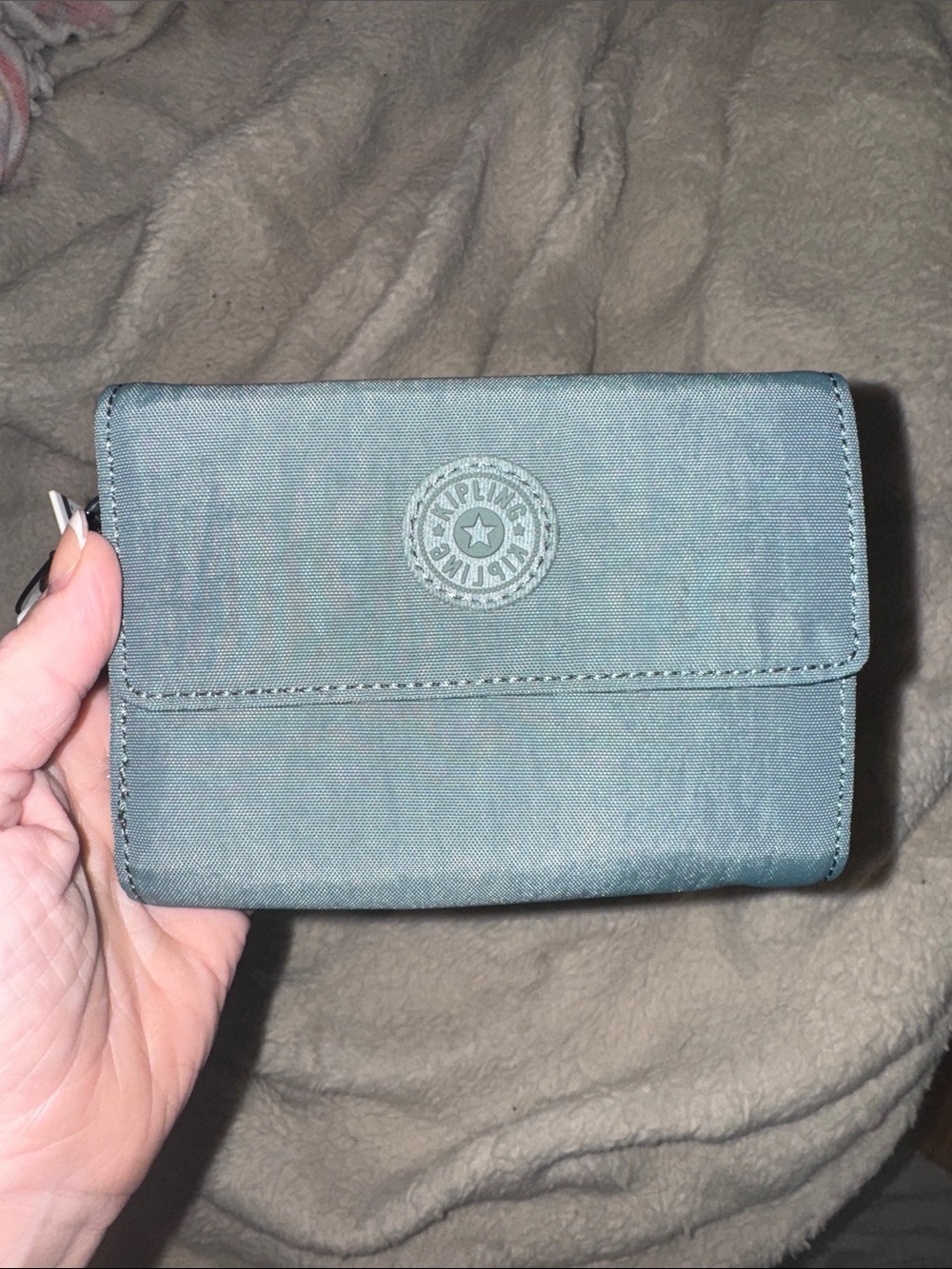Kipling Dark Teal Fold-Over Wallet with Signature Monkey Charm NWT - Picture 2 of 5